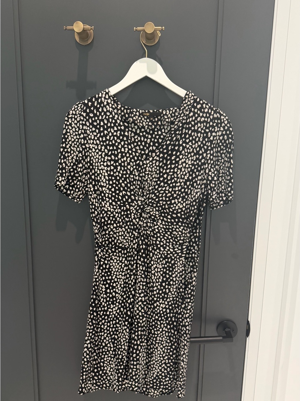 Maje Black Mini Dress with White Spot Print